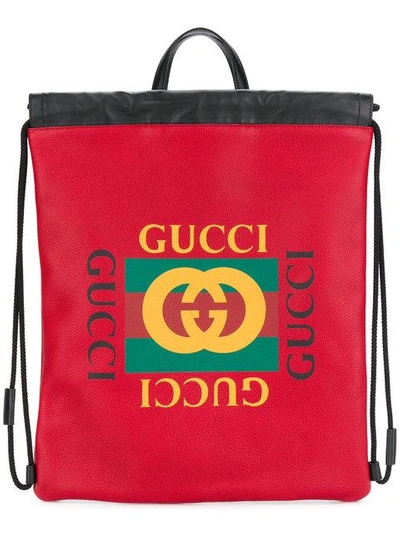 Shop Gucci Print Drawstring Backpack - Red