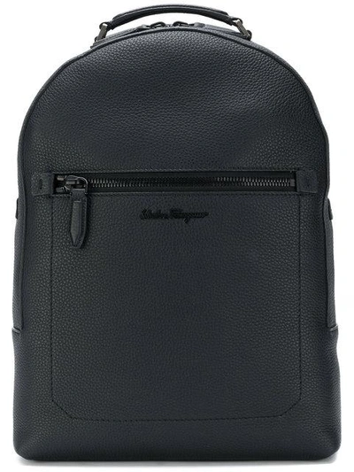 Shop Ferragamo Embroidered Logo Backpack In Black