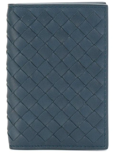 Shop Bottega Veneta Denim Intrecciato Card Case In Blue