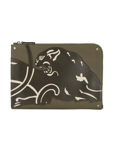 Shop Valentino Panther Document Case In Green