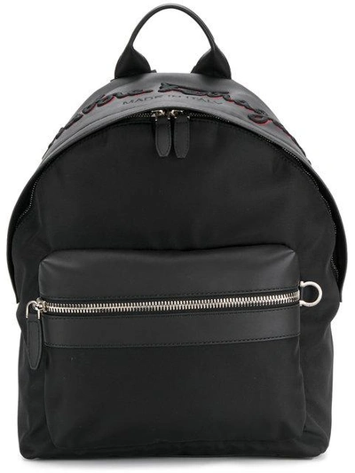 Shop Ferragamo Salvatore  Embroidered Logo Backpack - Black