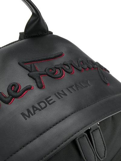 Shop Ferragamo Salvatore  Embroidered Logo Backpack - Black