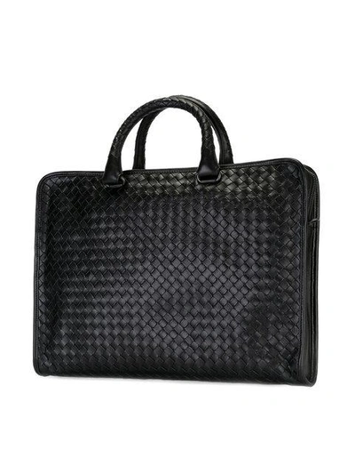 Shop Bottega Veneta Nero Intrecciato Calf Briefcase  In Black