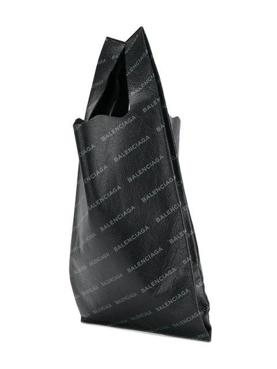 Balenciaga Men's Allover Logo-print Leather Grocery Tote Bag In Black Multi