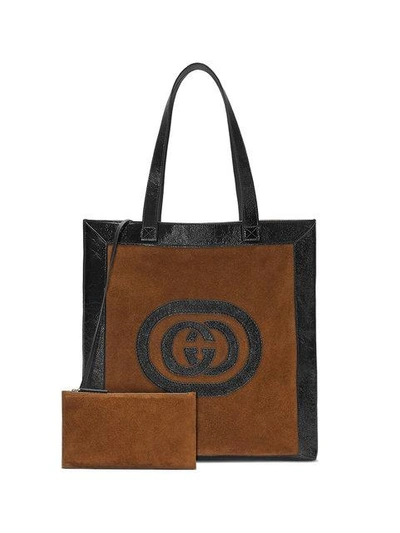 Shop Gucci Brown Ophidia Suede Large Tote