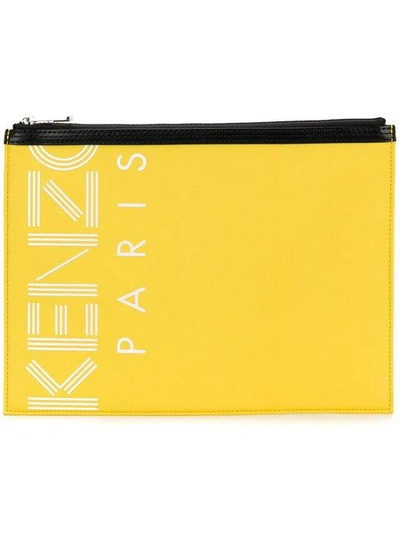 Shop Kenzo Logo Print Pouch - Yellow