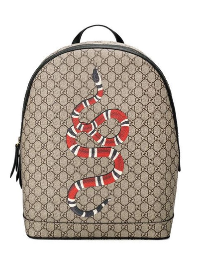 Shop Gucci Kingsnake Print Gg Supreme Backpack In Nude & Neutrals