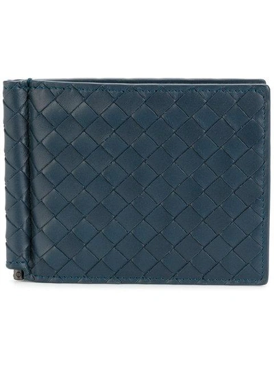 Shop Bottega Veneta Denim Intrecciato Money Clip Bi-fold Wallet - Blue
