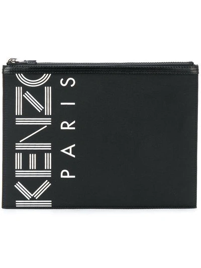 Shop Kenzo Paris Print Clutch In 99 - Black