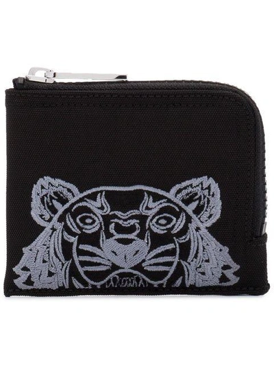 Shop Kenzo Tiger Head Embroidered Wallet - Black