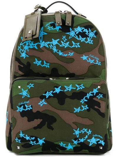 Shop Valentino Garavani Camouflage Star Print Backpack