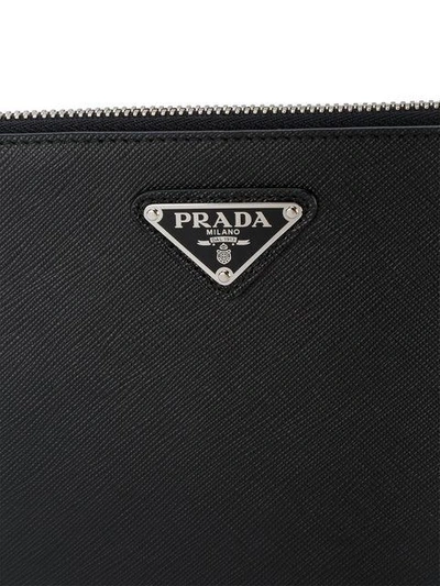 Shop Prada Medium Leather Pouch In Black