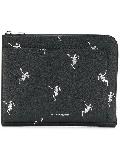 Shop Alexander Mcqueen Dancing Skeleton Pouch In Black