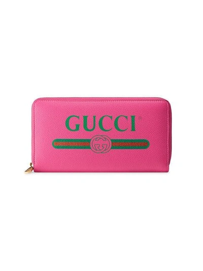 Shop Gucci Pink Logo Leather Zip Around Wallet