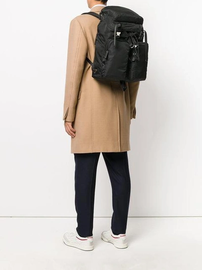 Shop Prada Double Straps Multi-pockets Backpack - Black
