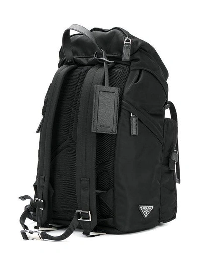 Shop Prada Double Straps Multi-pockets Backpack - Black