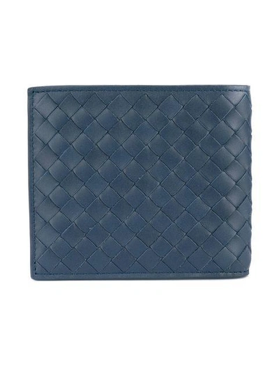 Shop Bottega Veneta Denim Intrecciato Bi-fold Wallet - Blue