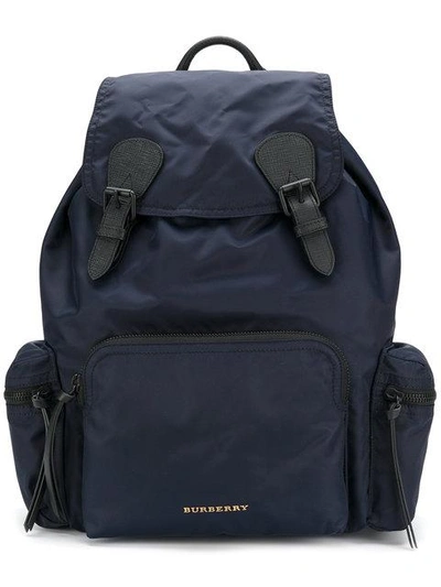 Shop Burberry The Large Rucksack In Technical Nylon And Leather In Blue