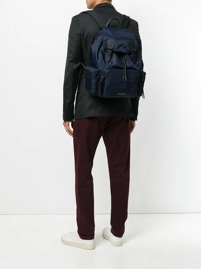 Shop Burberry The Large Rucksack In Technical Nylon And Leather In Blue