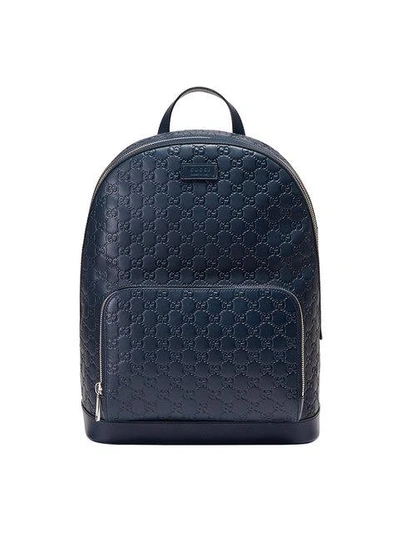 Gucci Signature Leather Backpack In Blue | ModeSens