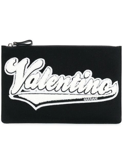 Shop Valentino Logo Patch Clutch In Black