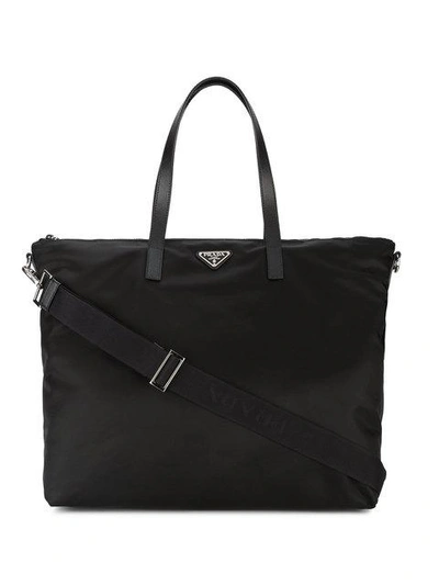 Shop Prada Leather Handle Tote Bag - Black