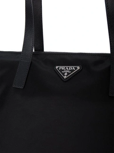 Shop Prada Leather Handle Tote Bag - Black