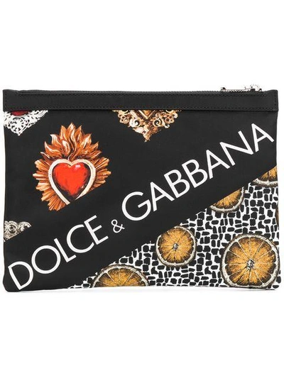 Shop Dolce & Gabbana Sacred Heart And Lemon Pouch - Black
