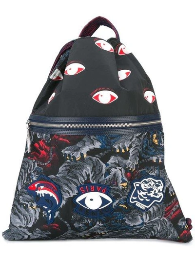 Shop Kenzo 'flying Tiger' Drawstring Backpack - Black