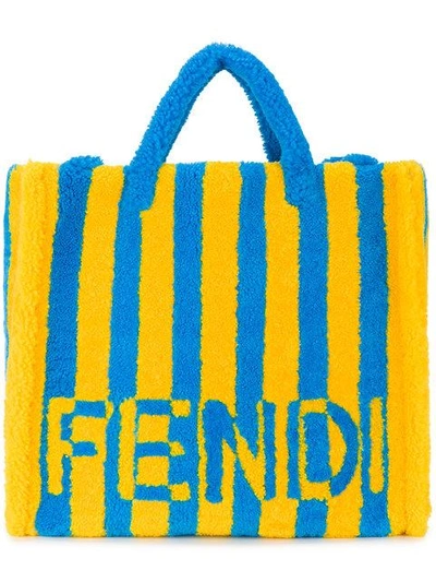 Shop Fendi Shearling Striped Tote In Yellow