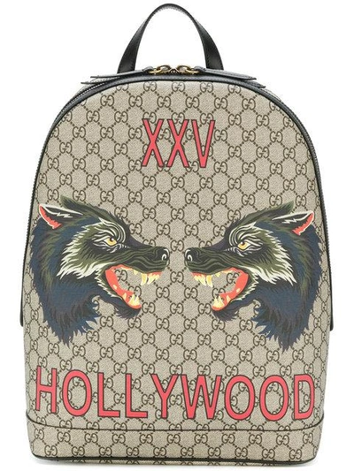 Shop Gucci Gg Supreme Hollywood Print Backpack In Neutrals