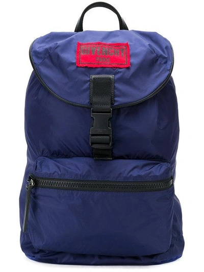 Shop Givenchy Packable Logo Plaque Backpack - Blue