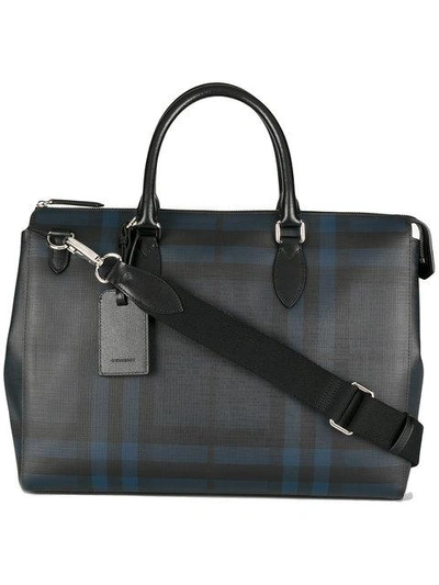 Shop Burberry Large London Check Briefcase In Blue