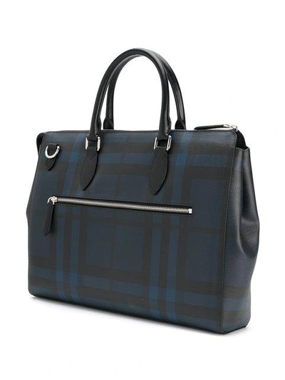 Shop Burberry Large London Check Briefcase In Blue