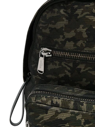 Shop Balmain Camouflage Print Backpack In Green