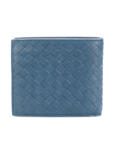 Shop Bottega Veneta Denim Intrecciato Calf Coin Purse Bi-fold Wallet - Blue