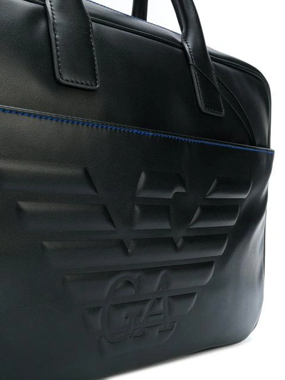 Shop Emporio Armani Logo Embossed Briefcase In Black