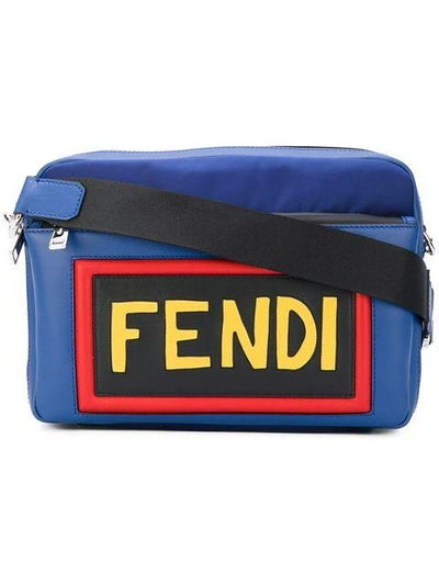 Shop Fendi Logo Patch Shoulder Bag In F05jq Blue Multi