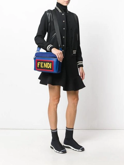 Shop Fendi Logo Patch Shoulder Bag In F05jq Blue Multi