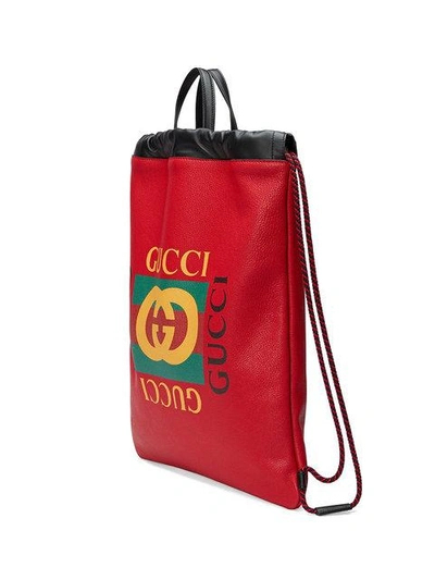 Shop Gucci Print Leather Drawstring Backpack In Red