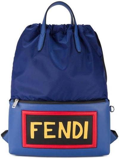 Shop Fendi Logo Patch Backpack In Blue