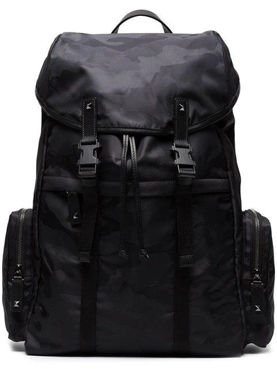 Shop Valentino Black Camouflage Print Backpack