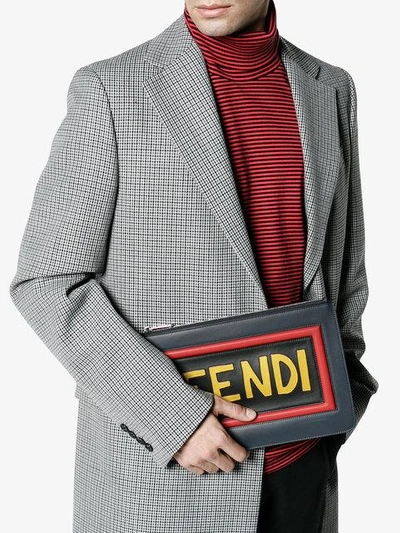 Shop Fendi Logo Patch Pouch In Blue