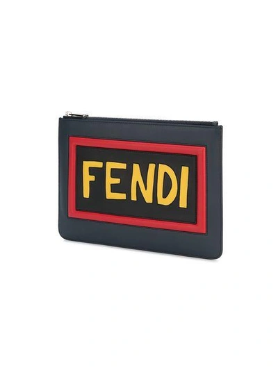 Shop Fendi Logo Patch Pouch In Blue