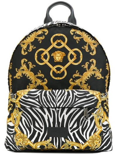 Shop Versace Baroque Zebra Print Backpack In Black