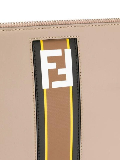 Shop Fendi Logo Zipped Clutch - Brown