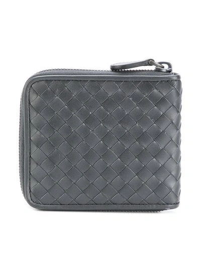 Shop Bottega Veneta Intrecciato Weave Zip-around Wallet In Grey