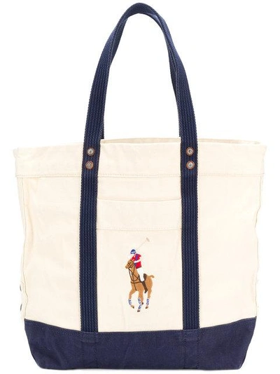 Shop Polo Ralph Lauren Logoed Shopper Tote In Neutrals