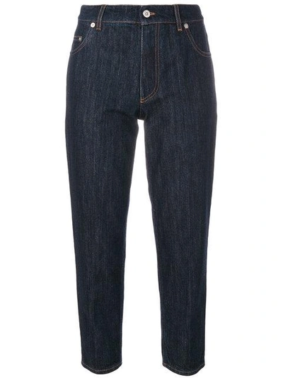 Shop Miu Miu Patch Detail Cropped Jeans - Blue