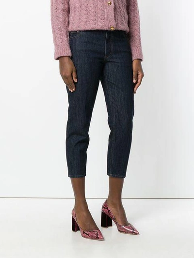 Shop Miu Miu Patch Detail Cropped Jeans - Blue